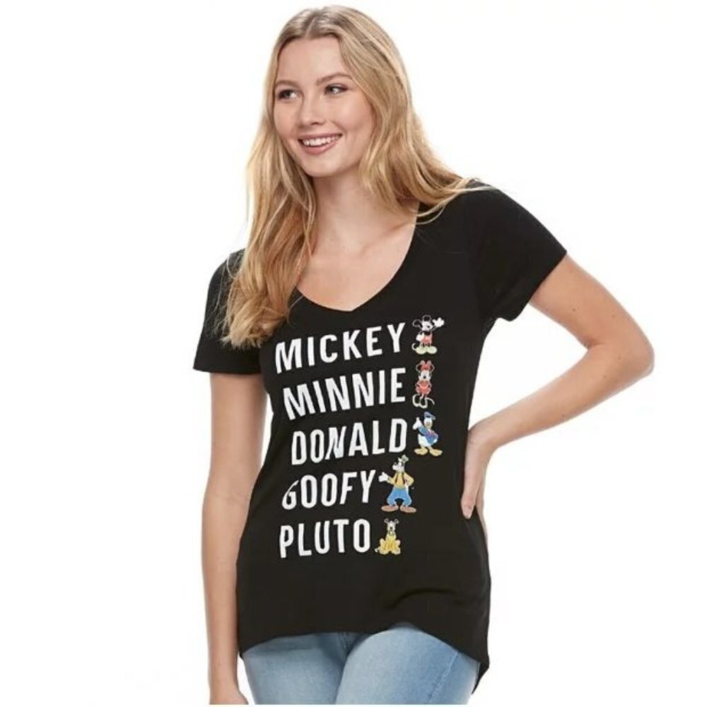 Disney Minnie Mickey & Friends Graphic T-Shirt Tee Shortsleeve V-Neck XS Womens